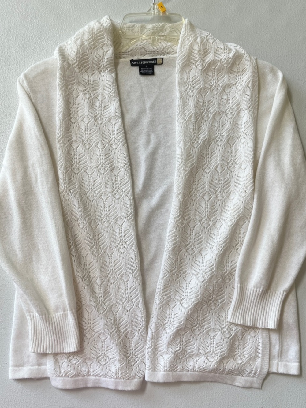 Sweaterworks White Open-Front Lace Knit Cardigan